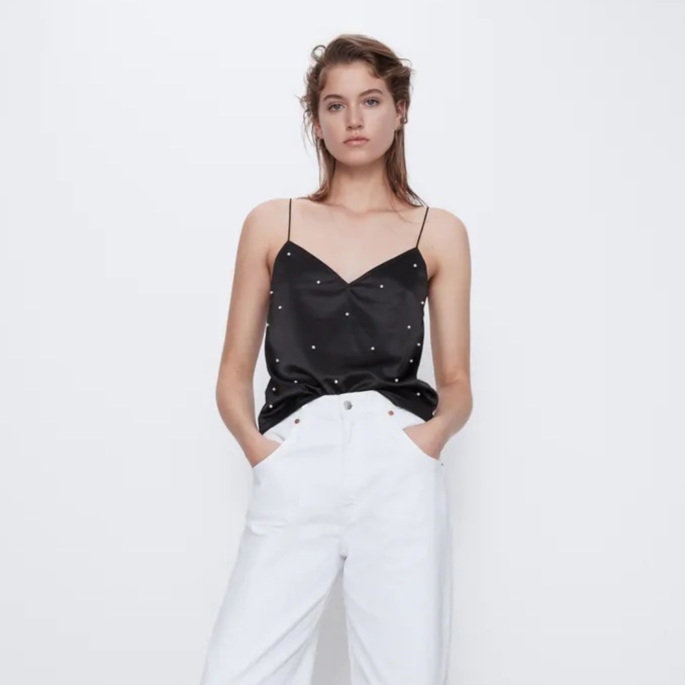 ZARA STUDDED PEARL TANK TOP
